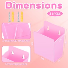 Chivertion 2 Pcs Acrylic Wall Mounted Marker Holder Acrylic Pen Holder Adhesive Glass Whiteboard Marker Organizer Dry Erase Organizer with Tapes Hanging Holes for Whiteboard Fridge Locker(Pink)