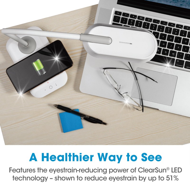 OttLite Achieve LED Sanitizing Desk Lamp Wireless Charging and USB