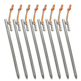 PolariSign Titanium Pegs 9.4 inches (24 cm), Set of 4, 6, 8 Pieces, Lightweight, Camping Pegs, Made of Titanium, Includes Reflective Rope, For Tents, Tarps, Set Up, Polaris Sign