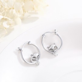 Fox Earrings 925 Sterling Silver Hypoallergenic Cute Animal Hoop Earrings for Sensitive Ears Lucky Fox Jewelry Mother's Day Gifts for Women Girls