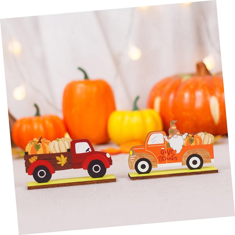 CAXUSD 2pcs Wooden Truck Gnome Pumpkin Sign for Autumn Home