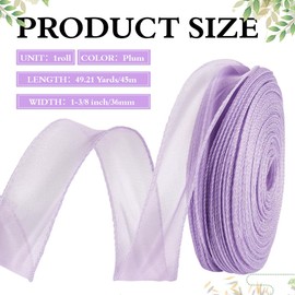 MAYJOYDIY 45m Purple Sheer Organza Ribbon, 36mm Shimmering Chiffon Gift Wrap & Wedding Decoration Ribbon for Crafts, Wreaths & Apparel Embellishment