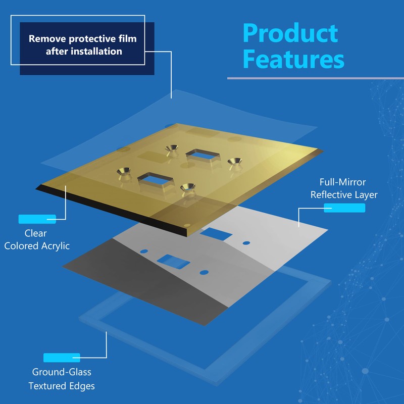 LIDER Reflective Acrylic Toggle Switch Wall Plate, Mirrored Double Light