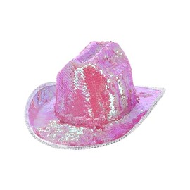 Smiffys Fever Deluxe Sequin Cowboy Hat, Iridescent Pink, Fever Accessories Fancy Dress, Western Dress Up Hats