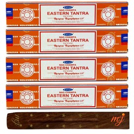 Original Satya Nag Champa Eastern Tantra Incense Sticks | with M&J incense sticks holder | x4 pack | for Aromatherapy, Spa, Yoga, Weddings, Meditation, Healing, Positivity and Relaxation