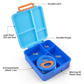 Bento Lunch Box for Kids With 8oz Soup Thermo,Leak-proof Lunch Containers with 4 Compartment,Thermo Food Jar, Food Containers for School