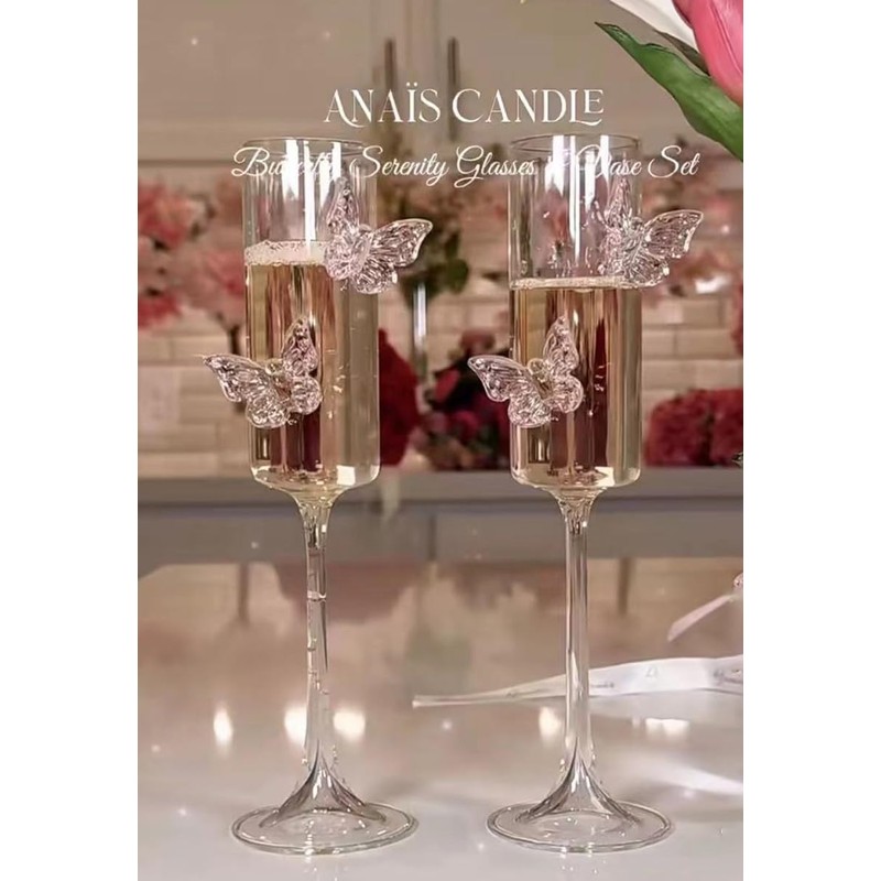 2Pcs Pink Butterfly Wine Glasses, 3D Butterfly Champagne Cups Drinking
