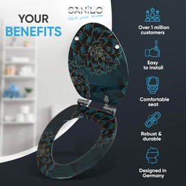 Sanilo Soft Close Toilet Seat ELONGATED, Quiet and Slow Close Lid and Seat, Strong Bumpers and Hinges (Dahlia)