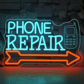 Looklight Phone Repair Neon Sign Arrow Neon Lights for Wall Decor Blue Orange Led Lights for Mobile Phone Repair Shop Business Cellphone Repair Shop Decorations