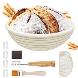 Traxenta Proofing Basket for Bread, Proofing Basket, Round 22 cm, Bread Baking Accessories, Banneton Proofing Basket, Bread Proofing Basket, Bread Proofing Basket, Bread Baking Basket Including Linen