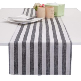 rockcloud Striped Table Runner Cotton Linen Table Top Decoration for Wedding Baby Shower Birthday Holiday Party Event & Graduation Party,Blcak, 13 x 34 inch