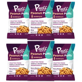 Pnuff Crunch Peanut Butter Puffs - Healthy Snacks, Low Calorie Snacks, Gluten Free Snacks, Vegan, High Protein, Keto, Office Snacks, Low Sugar, as Seen on Shark Tank - Barbeque, 4 Oz Bag (Pack of 6)