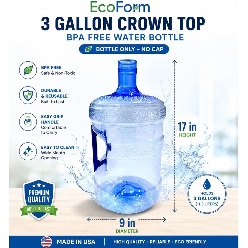 EcoForm 3 Gallon Water Jug with Silicone Cap - Reusable
