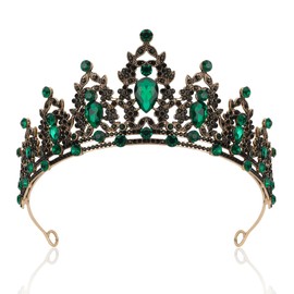Green Tiara, Green Crown, Tiaras for Women, Crowns for Women, Princess Crown, Queen Crown, Crystal Crown, Wedding Tiaras for Bride Prom Birthday Party Hair Accessories,Rhinestone Headband Tiara Gifts