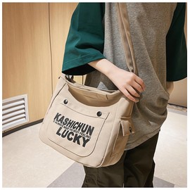 JQBFL Men's Tote Bag, Campus Bag, Shoulder Bag, 3-Way English Pattern, Large, Lightweight, Cross-body Design, Handbag, Outside Pocket, Popular, White, A4 Compatible, Casual, Korean Bag, School Bag,