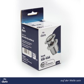 DURO CLICK-CLACK Valve with Brass Sleeve, Effortless Functionality for the Sink, Pop Up Valve, High-Quality Brass and Minimalist Design, with Overflow, Round, Small, Brushed Steel