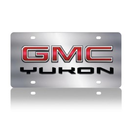 Eurosport Daytona Chrome GMC Yukon Emblem Premium Steel License Plate 3D Black with Red Fill Logo