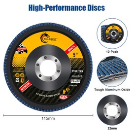 Flintronic Flap Discs 115mm 40 Grit, 10 Pack Grinding Sanding Discs Wheel for Angle Grinder, Abrasive Discs for Stainless Steel, Cast Iron, Sheet Metal and Wood (Ø115mm x 22mm)