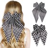 2Pcs Checkered Hair Bows for Women Teens Oversized Long Tail