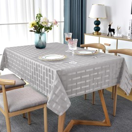 SASTYBALE Jacquard Checked Table Cloth, Spillproof Wrinkle-Resistant Gingham Tablecloth, Checkered Fabric Table Cover for Dining/Parties/Outdoor(Rectangle,152 X 213cm (6-8 Seats),Grey)