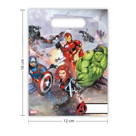 Procos 87969 - Party-Beutel Mighty Avengers, 6 Stück, Größe 23 x 16,5 cm, mit Tragelasche, Tüten, Give-Away, Gast-Geschenk, Geburtstag, Mottoparty