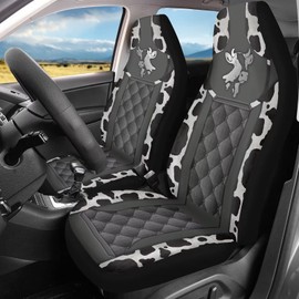 Poceacles Cow and Diamond Pattern Car Seat Covers for Front Bucket Seat Cover for Women Men Car Accessories 1 Pair of Cloth High Back Seat Covers fits Most Cars, SUVs, Trucks, and Vans