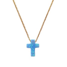 MYSTIC JEWELS by Dalia 925 Sterling Silver Synthetic Opal Cross Pendant Necklace Length 40cm+5cm Adjustable, Sterling Silver, Opal