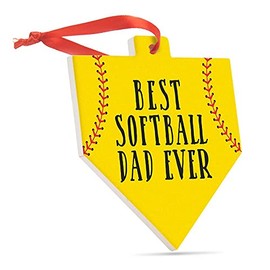 Softball Ceramic Ornament | Best Softball Dad Ever | Home Plate Christmas Ornament