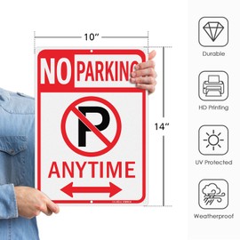 GicnKeuz Large No Parking Anytime Sign with Arrows, 14x10 Inches No Parking Sign, Reflective Aluminum, Fade Resistant/Waterproof, Indoor or Outdoor Use (4-Pack)