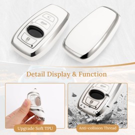 Coverforkey for Subaru Key Fob Cover with Upgraded Anti loss Durable Metal Keychain, Fashionable Soft Case for WRX BRZ Ascent Crosstrek Forester Impreza Legacy STI (Silver, A1)