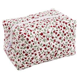 Travel Cosmetic Bag, Cosmetic Bag, Aesthetic Flowers, Quilted Toiletry Bag, Women's Floral Toiletry Bag, Make Up Bag, Aesthetic, with Zip, for Beauty Utensils, red, Fashion