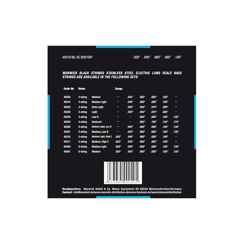 Warwick 40310 BLACK LABEL Bass 5-string Stainless Steel ML, High