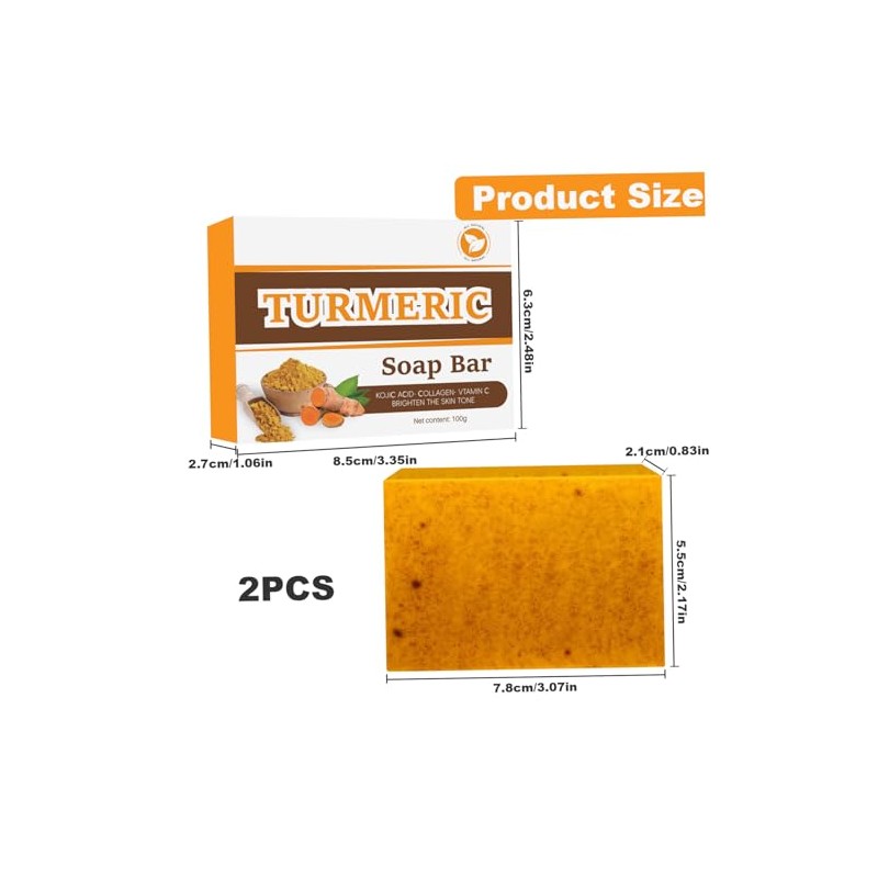 Barra de jabón de cúrcuma 2pcs Ingredientes naturales y orgánicos