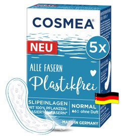 cosmea Panty Liners Long - All Fibres Plastic-Free - Value Pack 5 x 24 Pieces - 100% Plant-Based Fibres, Breathable, Unscented - Made in Germany