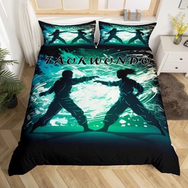 Taekwondo 135 x 200 cm Bed Linen Set for Boys Girls Children, Sports Kung Fu Duvet Cover for Boys Room Decor, Japanese Martial Arts Bed Set Graffiti Gaming Duvet Cover (Not Comforter)