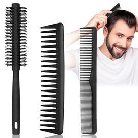 3PCS Hair Styling Combs and Brush Set for Men, Roller Brush for Adding Volume - Professional Barber Tools for All Hair Types, Perfect for Styling, Grooming, and Detangling