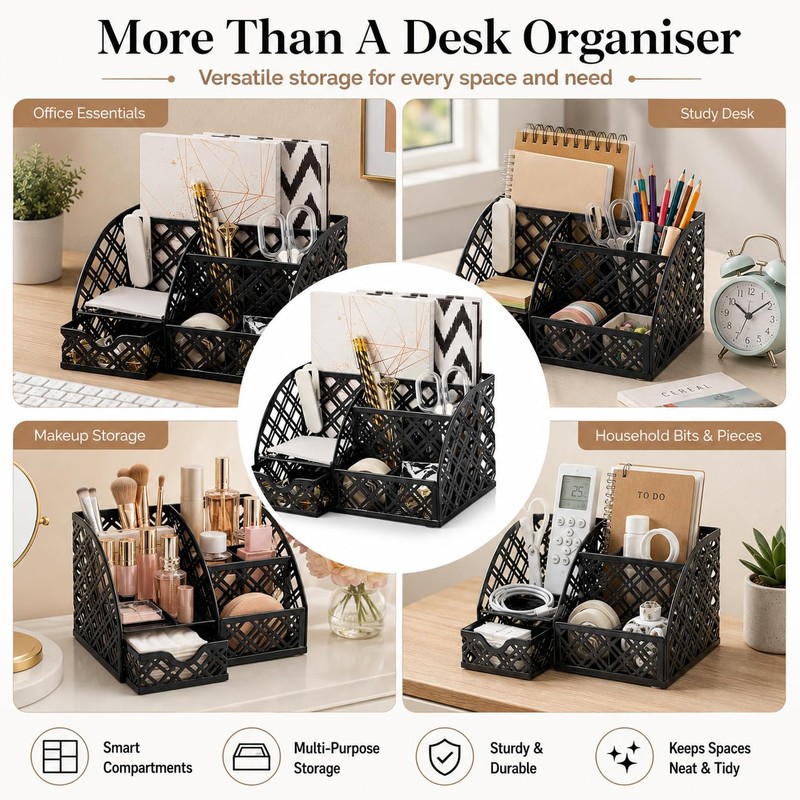 EXERZ Table Organiser/Desk Organiser/Desk Tidy/Pen Holder - Metal, Drawer, Tweezers