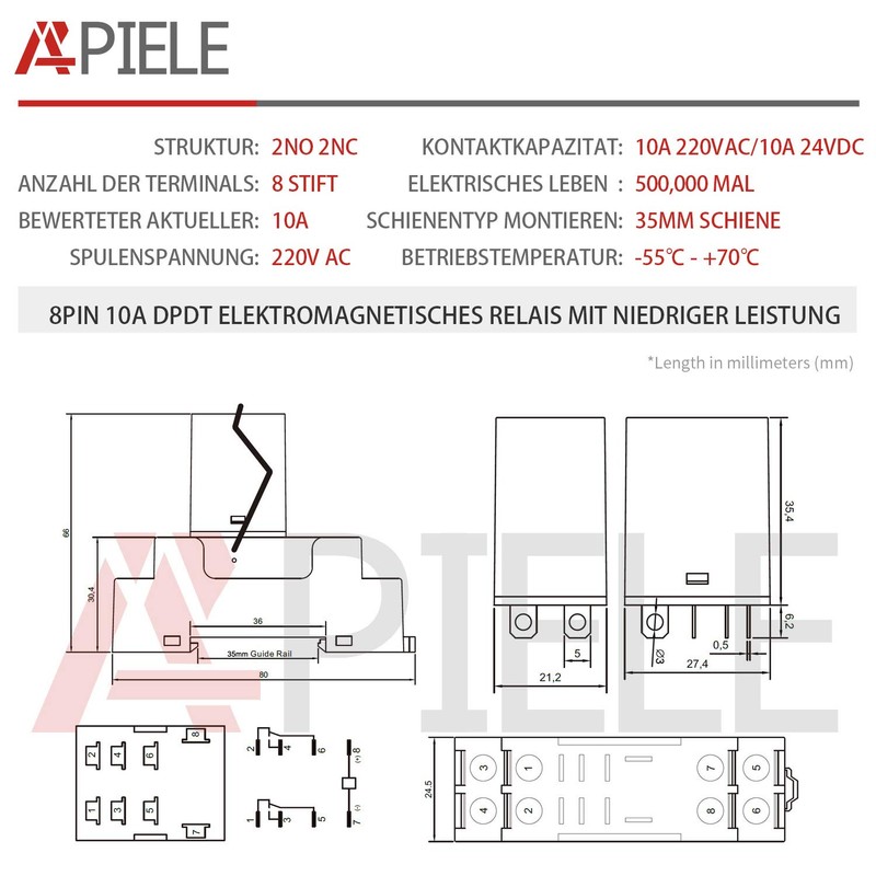 APIELE 220V AC 8 Pin 10A Coil Electromagnetic Power Relay