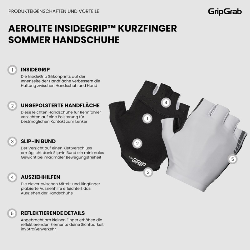 GripGrab Aerolite InsideGrip Professional Cycling Race Gloves Thin Unpadded Raceday