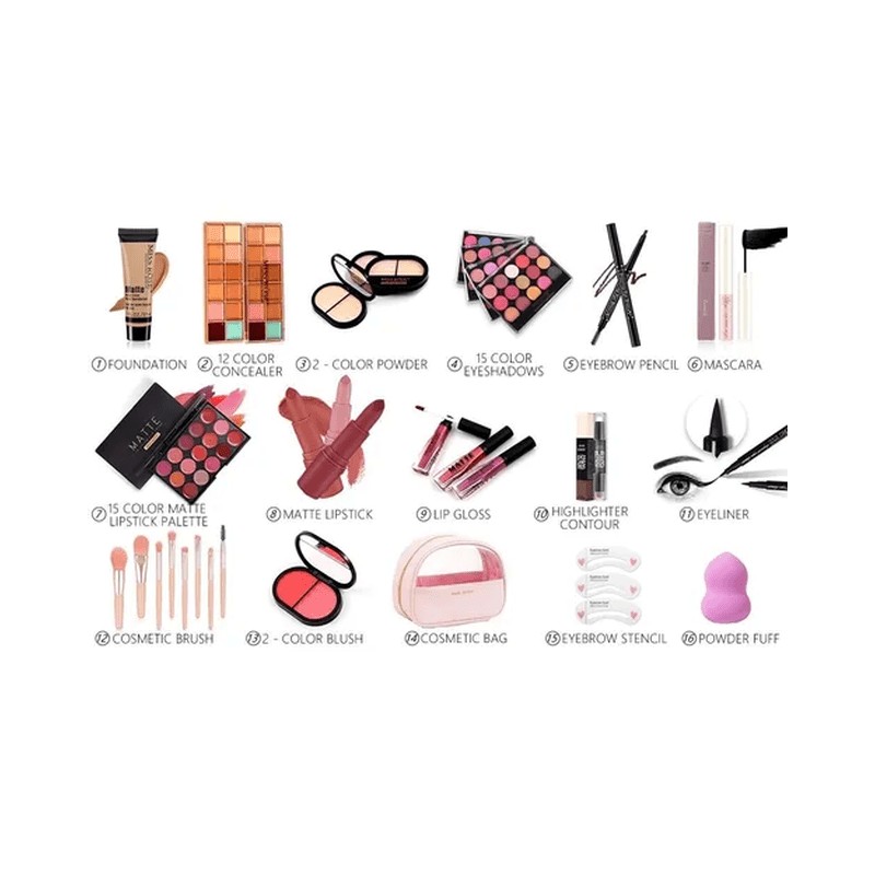 Set Completo De Maquillaje Malubero Impermeable y duradero