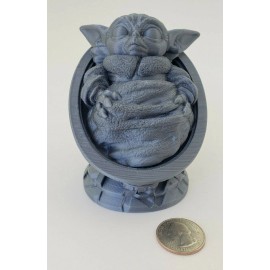 ErnicShop 3D Printed 4" Baby Yoda in Crib Bust Figure Silver PLA Plastic