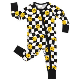 DREAMHALO Baby Boys Romper 2-Way Zipper Jumpsuits Long Sleeve One Piece Rompers for Infant, Viscose Made from Bamboo, Smiling Face, 18-24 Months