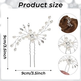 4 Pcs Pearl Crystal Bridal Hair Pins, Rhinestone Wedding Hair Pins, Pearl Hairs Accessories for Brides Bridesmaids Women Girls, Silver Hairs Accessories for Prom Wedding Party