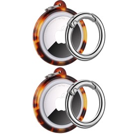 Omter 2Pack Resin Airtag Case Holder with Airtag Keychain, Dropproof AirTag Keychain Cover, Full-Body Shockproof,Portable AirTag Case for Keys, Luggage,Wallet,Cat,Dog(Tortoise Shell)