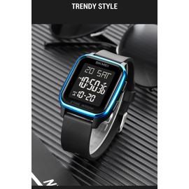 Gosasa Classic Square Face Unisex Women's Men's Digital Multifunction Outdoor Casual Watch Countdown 50M Waterproof Led Light Wristwatch (Blue)