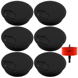 Mardatt 6Pcs 80mm Desk Grommet and Hole Saw with Arbor, Desk Cable Wire Grommet Cord Bi-Metal Hole Saw Hole Cover Desk Cable Cord Organizer for Home Office Equipment(Black, 80mm)