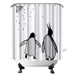 FuShvre Black and White Animal Shower Curtain Abstract Silhouette Penguin Polar Birds Bath Curtain Funny Kids Bathroom Decor Hooks Included 72"×72"