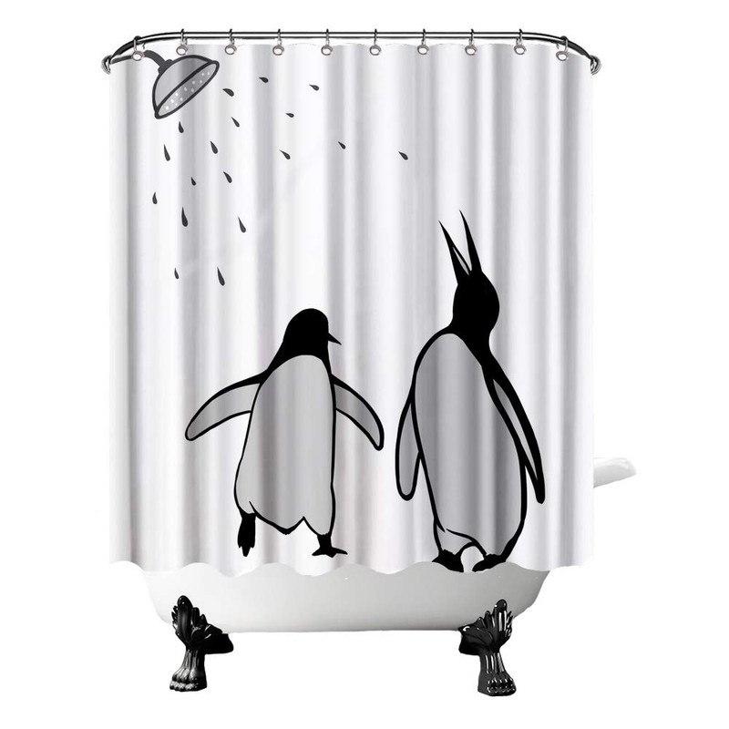 FuShvre Black and White Animal Shower Curtain Abstract Silhouette Penguin