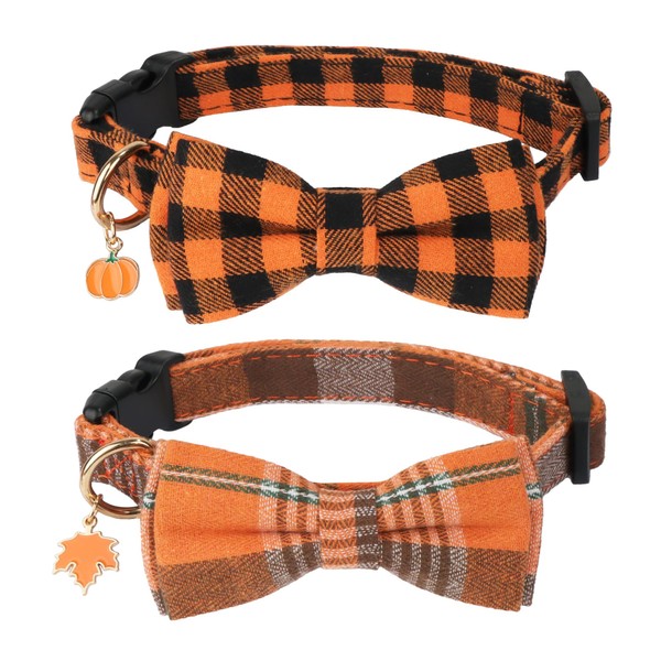 ADOGGYGO 2 Pack Fall Dog Collars with Bow, Halloween Thanksgiving