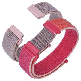 ANNEFIT Nylon Sport Loop Watch Bands 20mm, 2 Packs Quick Release Adjustable Strap for Men Women (Sand Pink and Pomegranate)